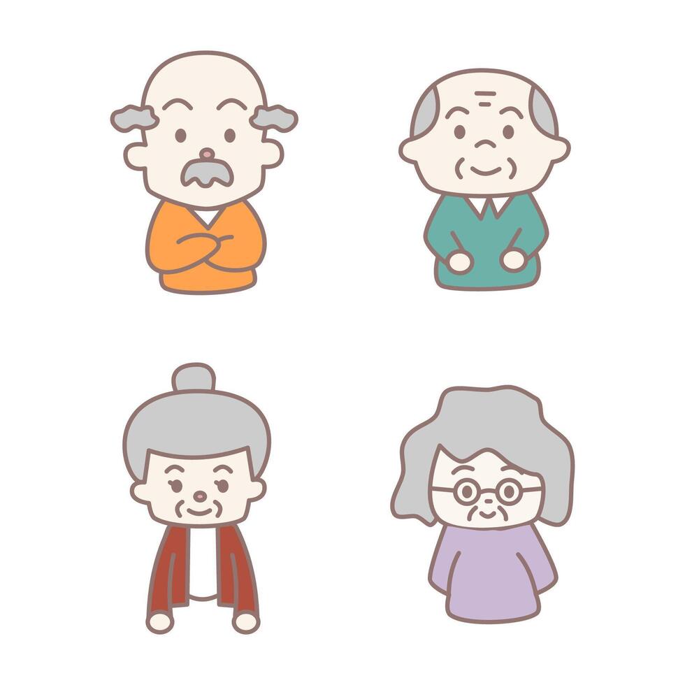Set of cute old parents vector