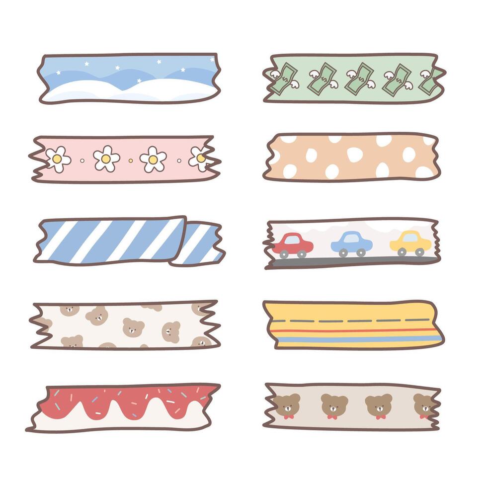 Set of hand drawn washi tapes vector