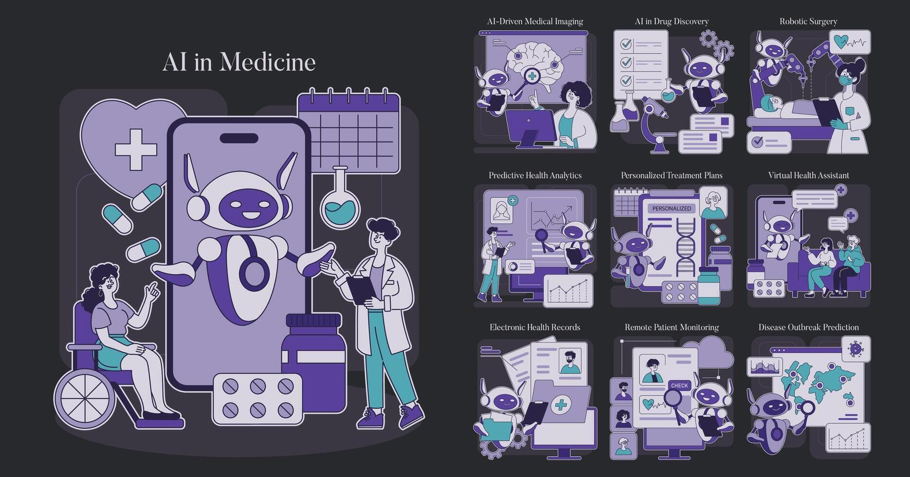 AI In Medicine. Flat Illustration vector