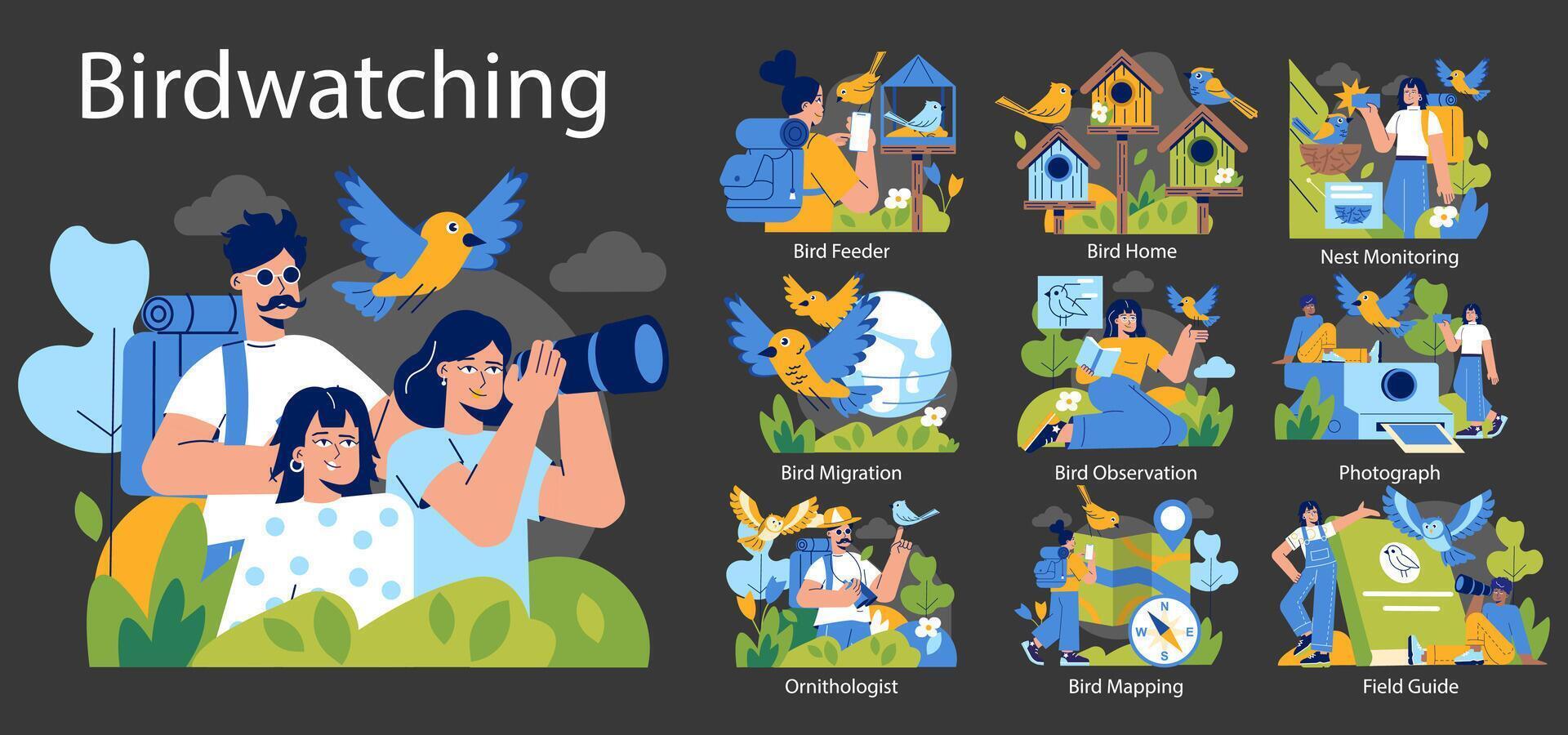 Birdwatching. Flat Illustration vector