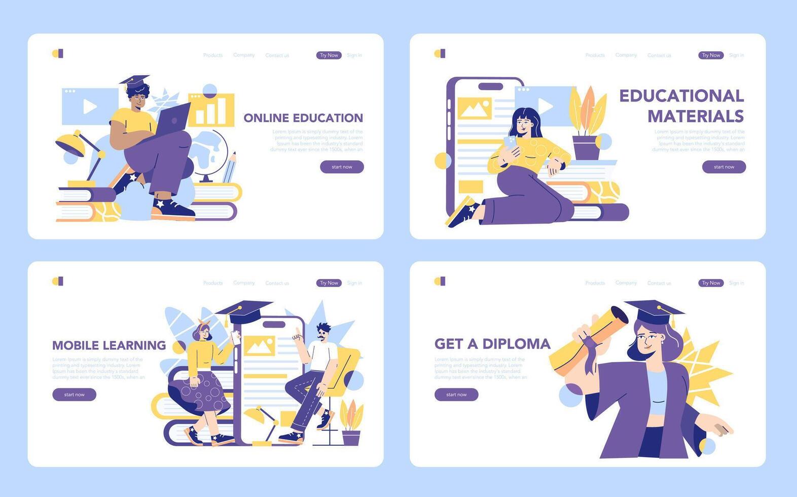 Online Education. Flat Illustration vector