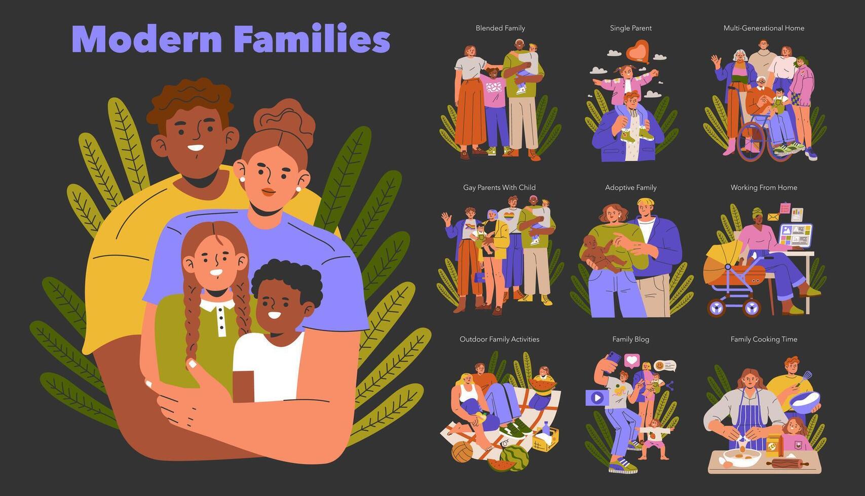 Modern Families. Flat Illustration vector