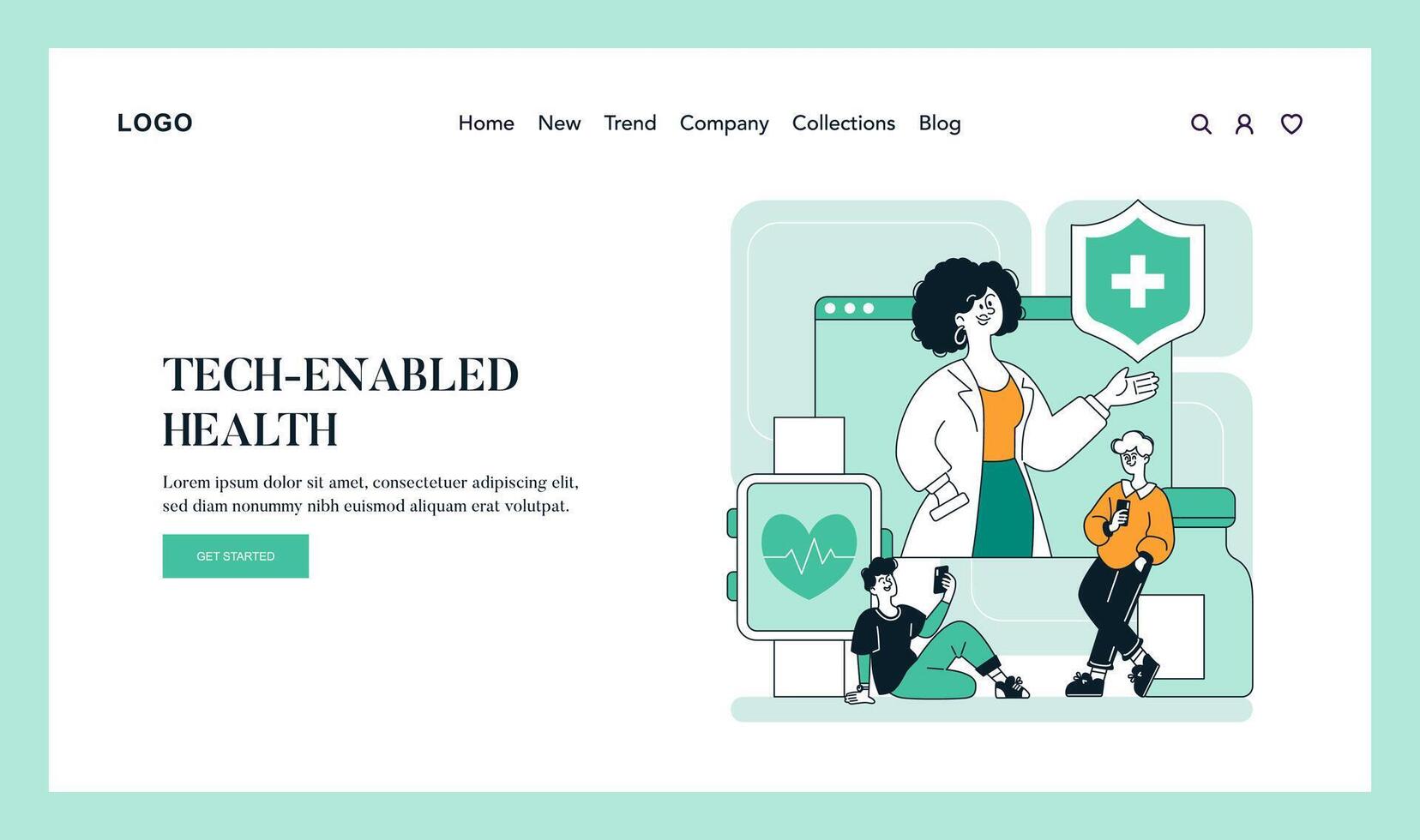 Tech Enabled Health. Flat Illustration vector