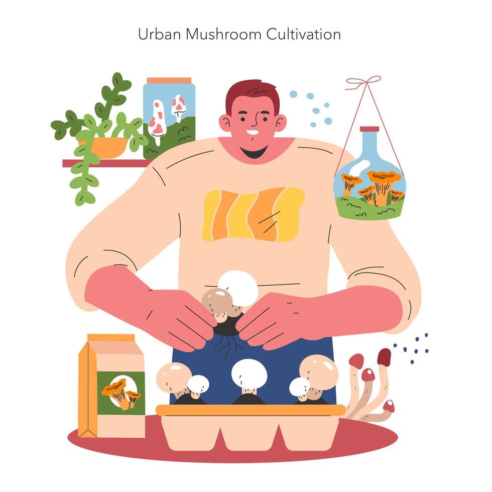 Mushroom Cultivation. Flat Illustration vector