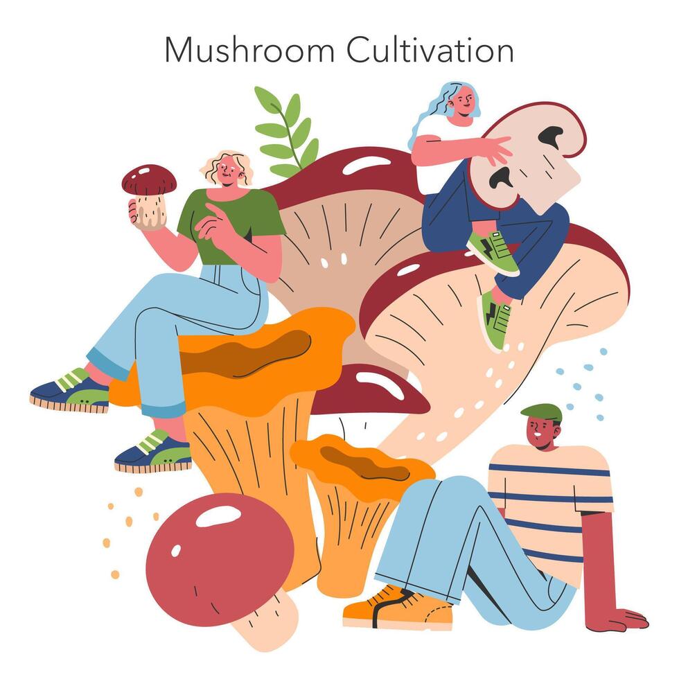 Mushroom Cultivation. Flat Illustration vector