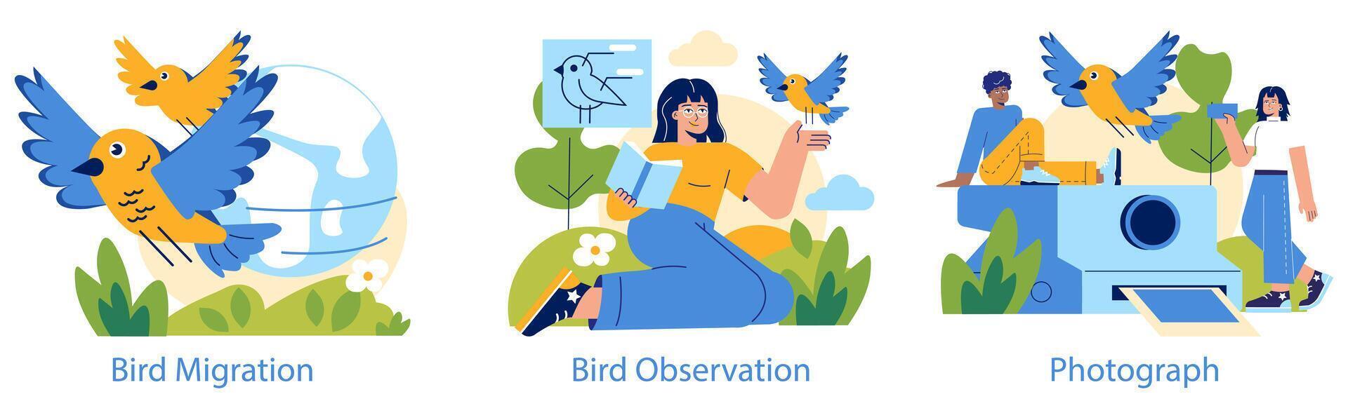 Birdwatching. Flat Illustration vector