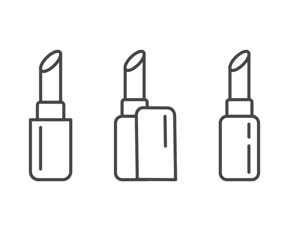 Collection makeup and cosmetics. Beauty linear graphic icons in the form of lipstick with lip care cap. vector