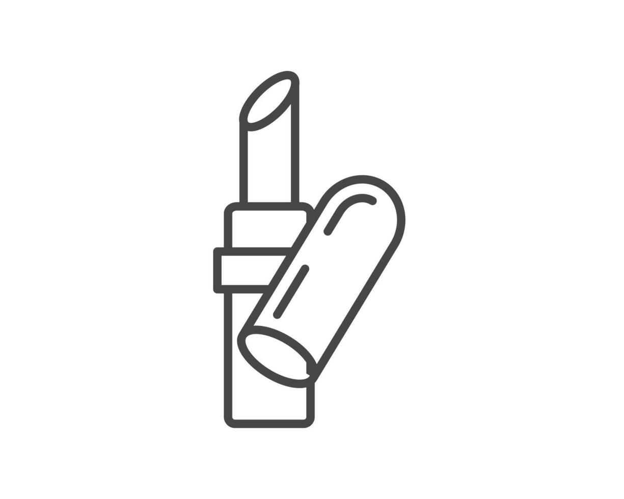 Makeup and cosmetics. Beauty linear graphic icons in the form of lipstick with lip care cap. vector