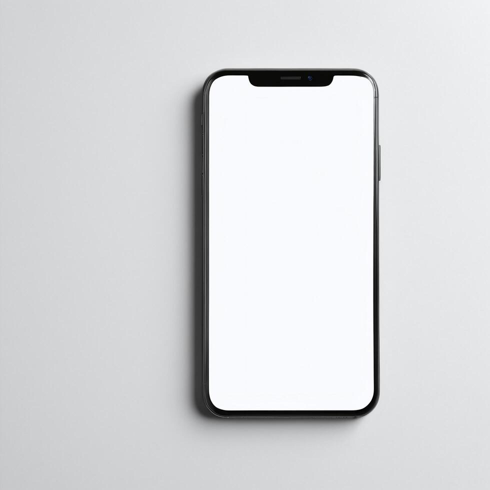 Mobile phone with white empty display screen mockup template photo