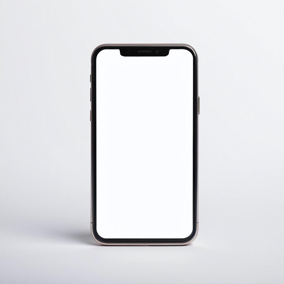 Mobile phone with white empty display screen mockup template photo