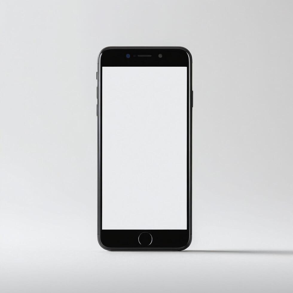 Mobile phone with white empty display screen mockup template photo