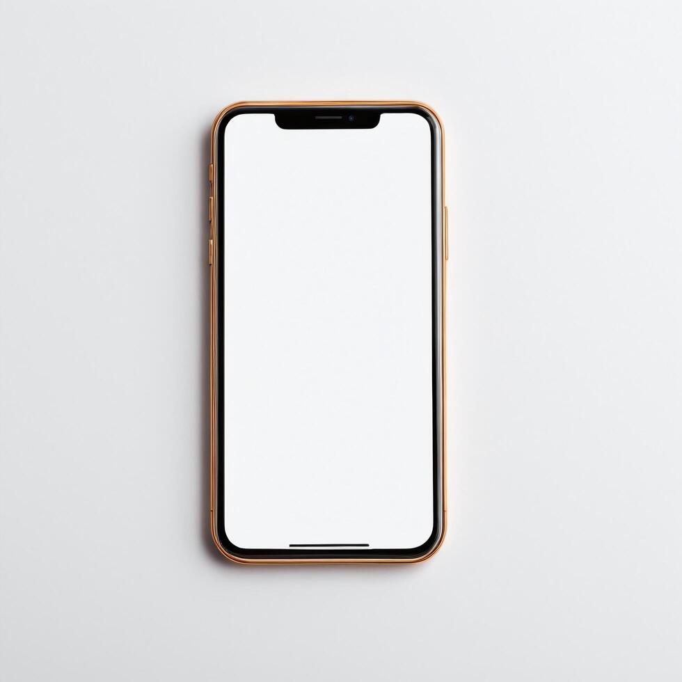 Mobile phone with white empty display screen mockup template photo