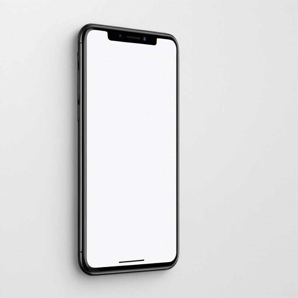 Mobile phone with white empty display screen mockup template photo