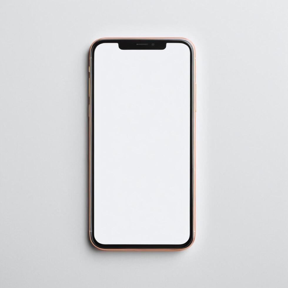 Mobile phone with white empty display screen mockup template photo