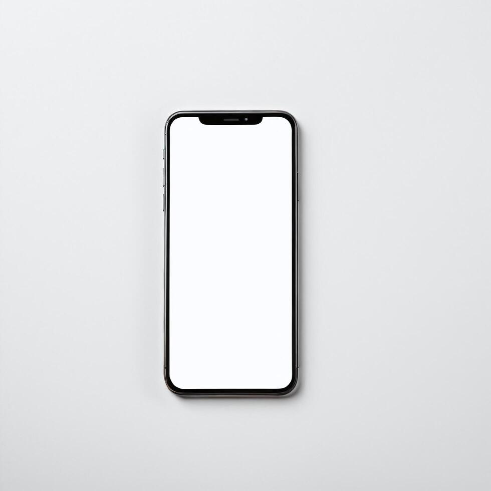 Mobile phone with white empty display screen mockup template photo