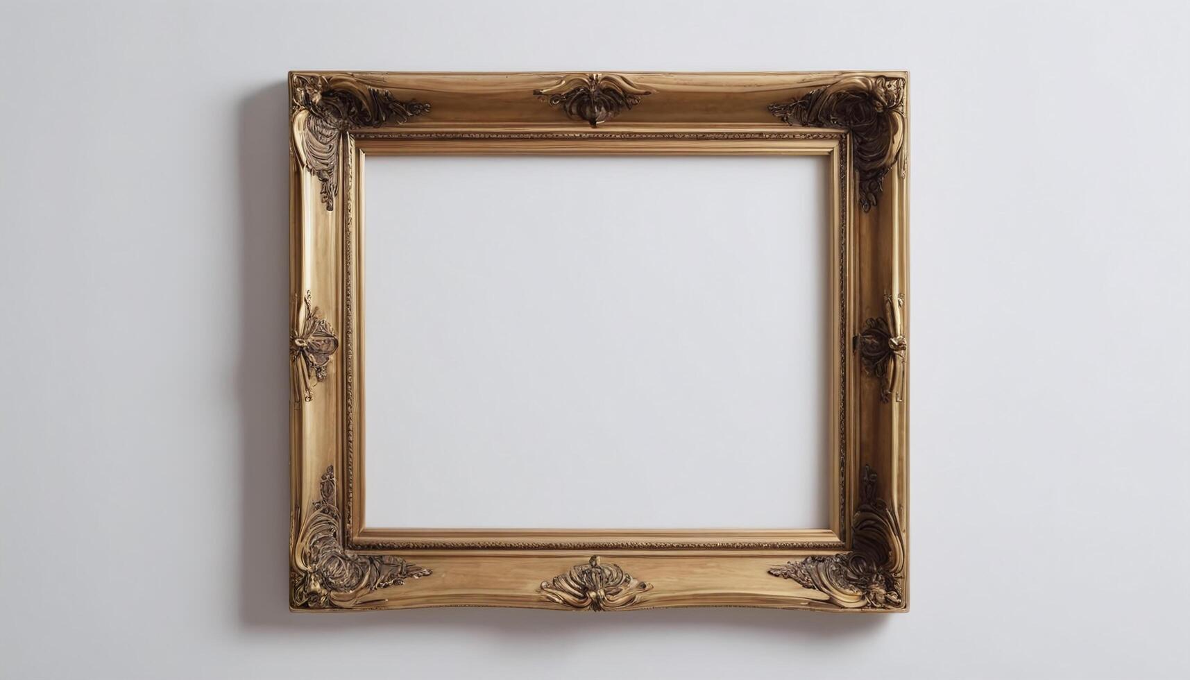 Blank picture frame on white wall mockup template photo