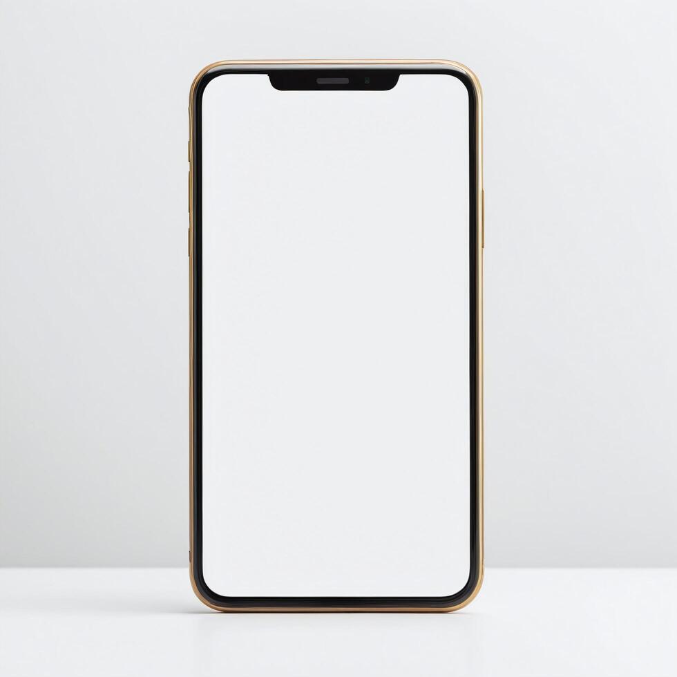 Mobile phone with white empty display screen mockup template photo