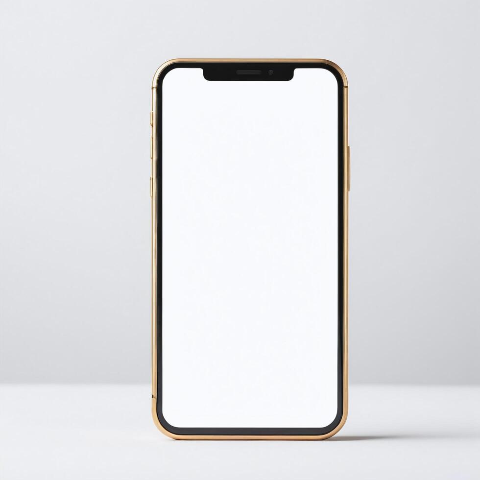 Mobile phone with white empty display screen mockup template photo