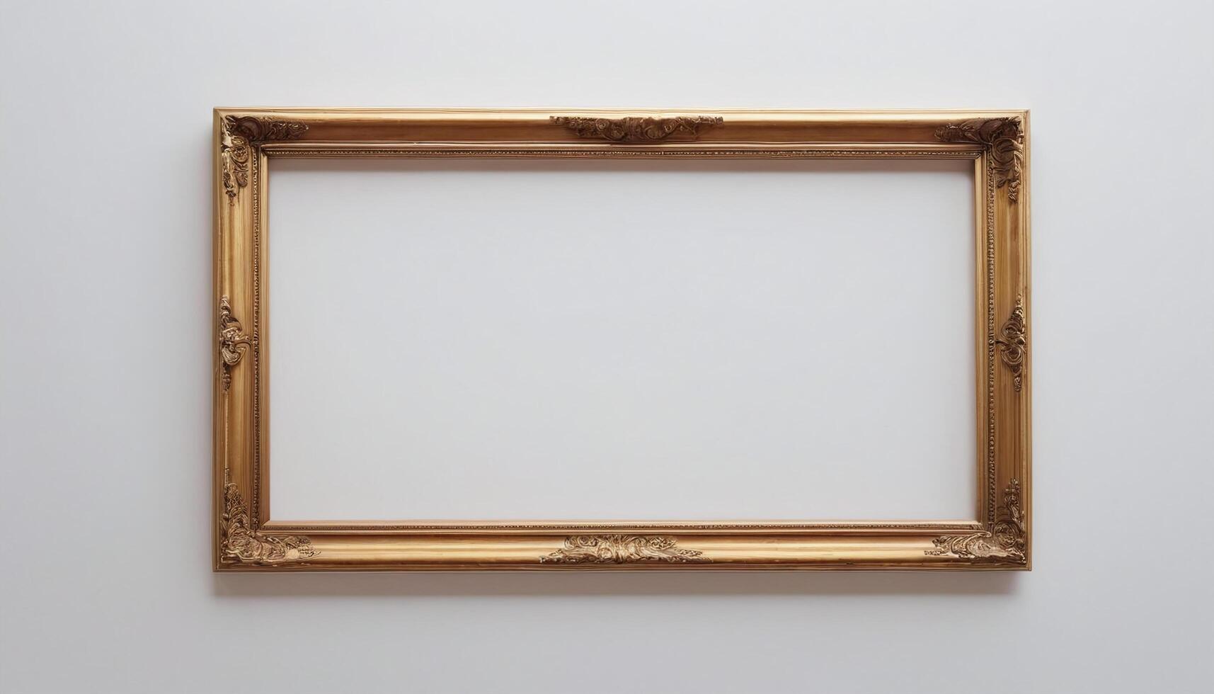 Blank picture frame on white wall mockup template photo