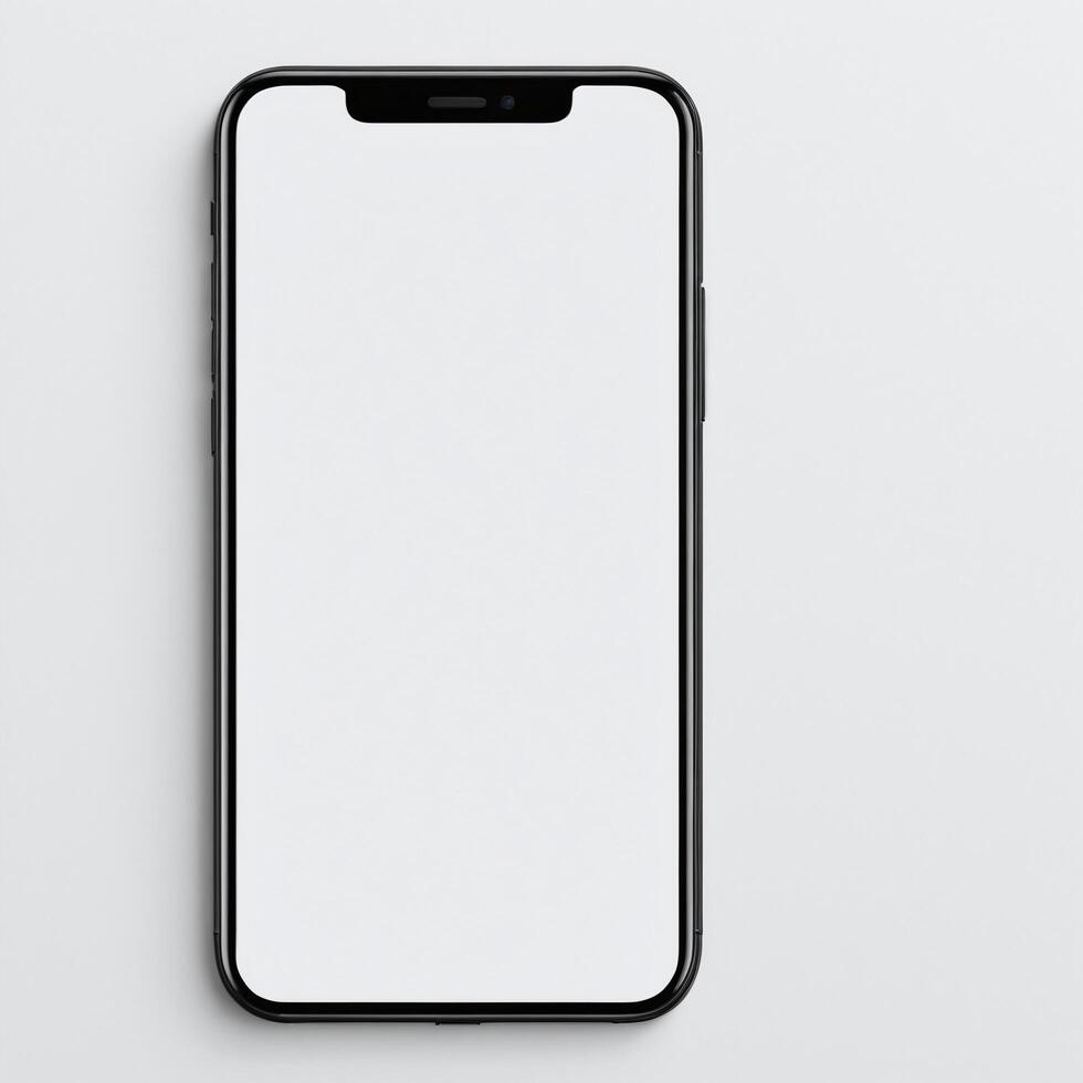 Mobile phone with white empty display screen mockup template photo