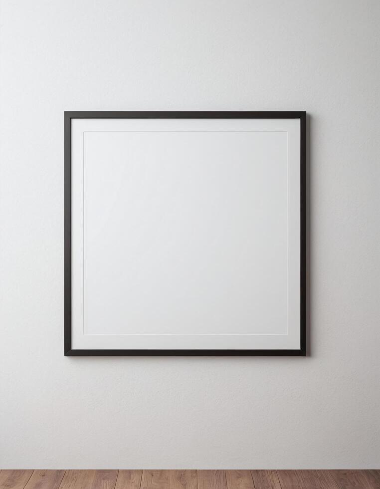 Blank picture frame on white wall mockup template photo