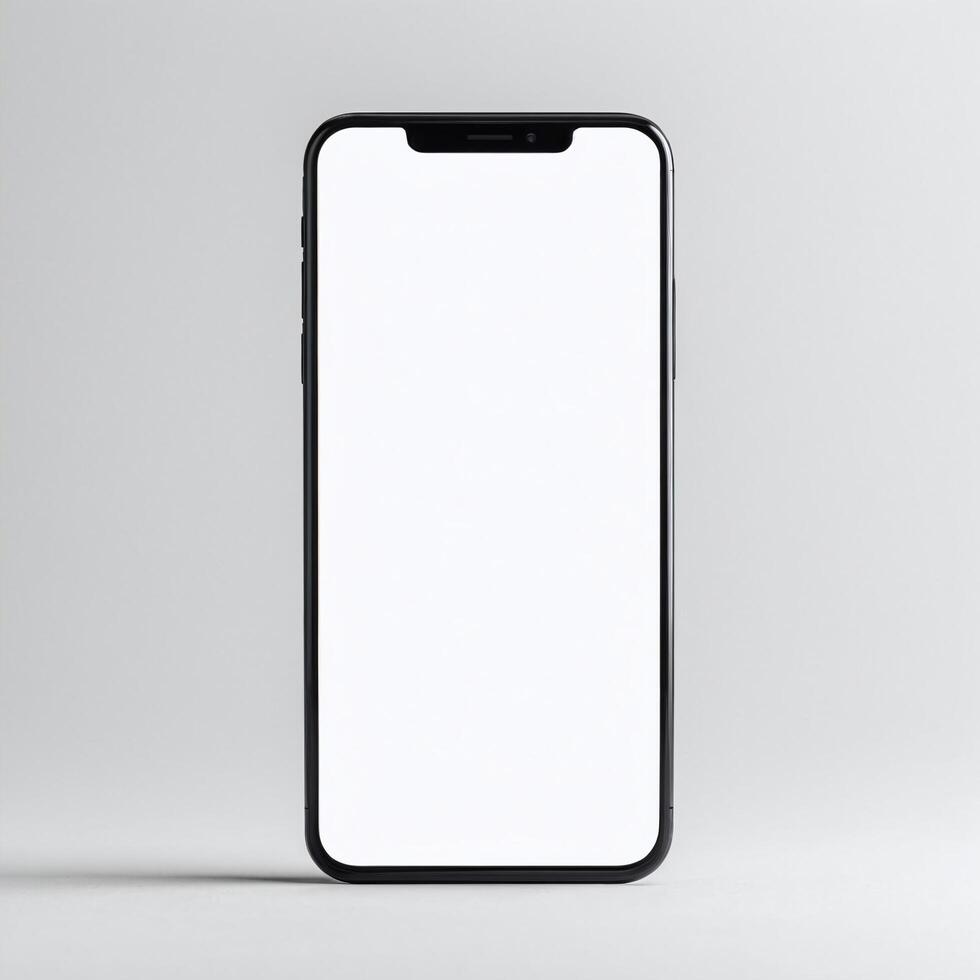 Mobile phone with white empty display screen mockup template photo