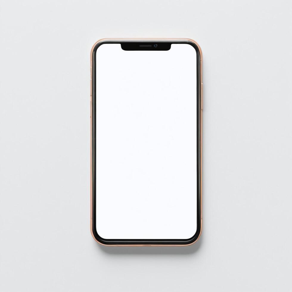 Mobile phone with white empty display screen mockup template photo