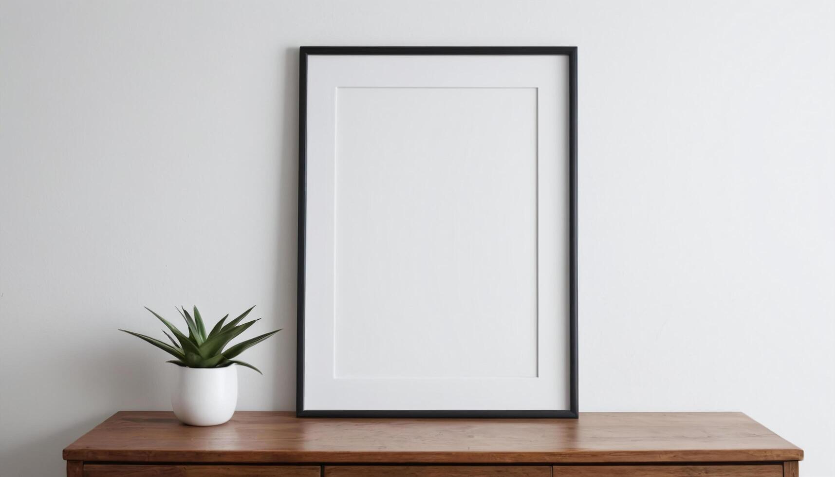Blank picture frame on white wall mockup template photo