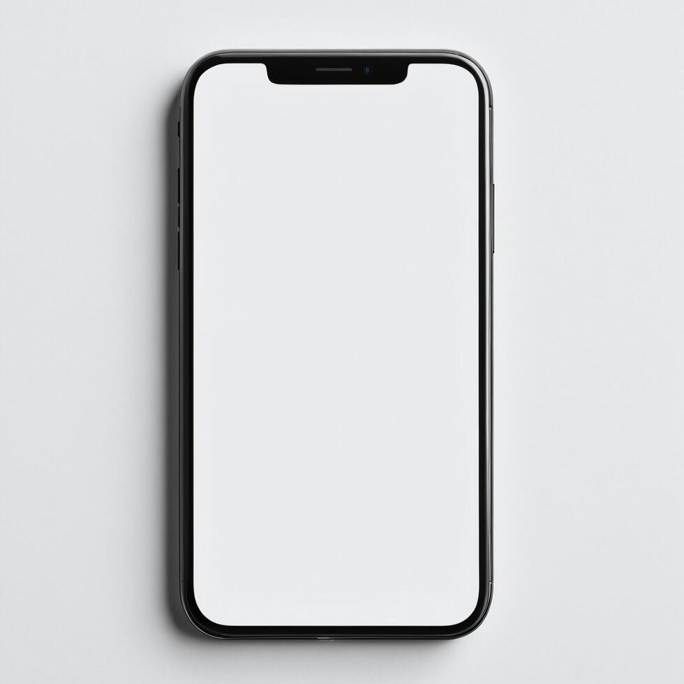 Mobile phone with white empty display screen mockup template photo