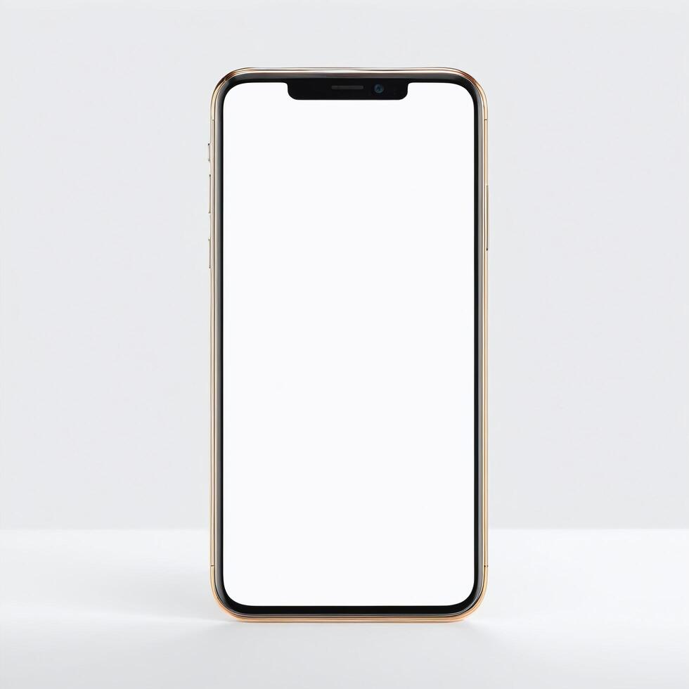 Mobile phone with white empty display screen mockup template photo
