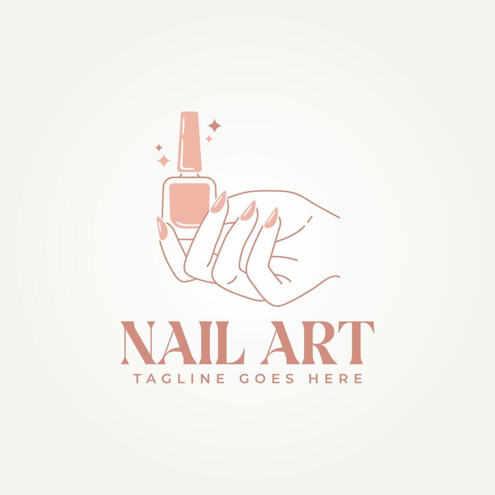minimalist female manicured hands line art icon logo illustration design. simple modern nail studio, nail art and polish logo concept vector