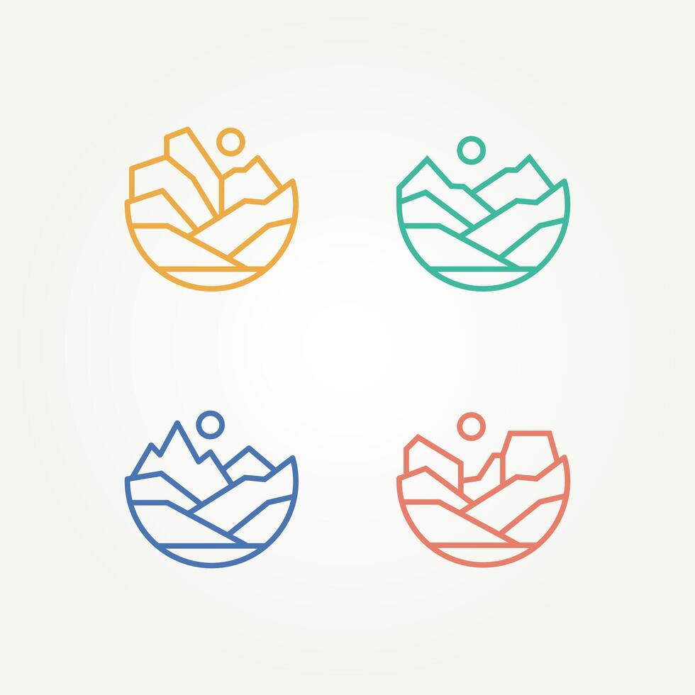 minimalist set of abstract hill and mountain line art icon logo illustration design vector