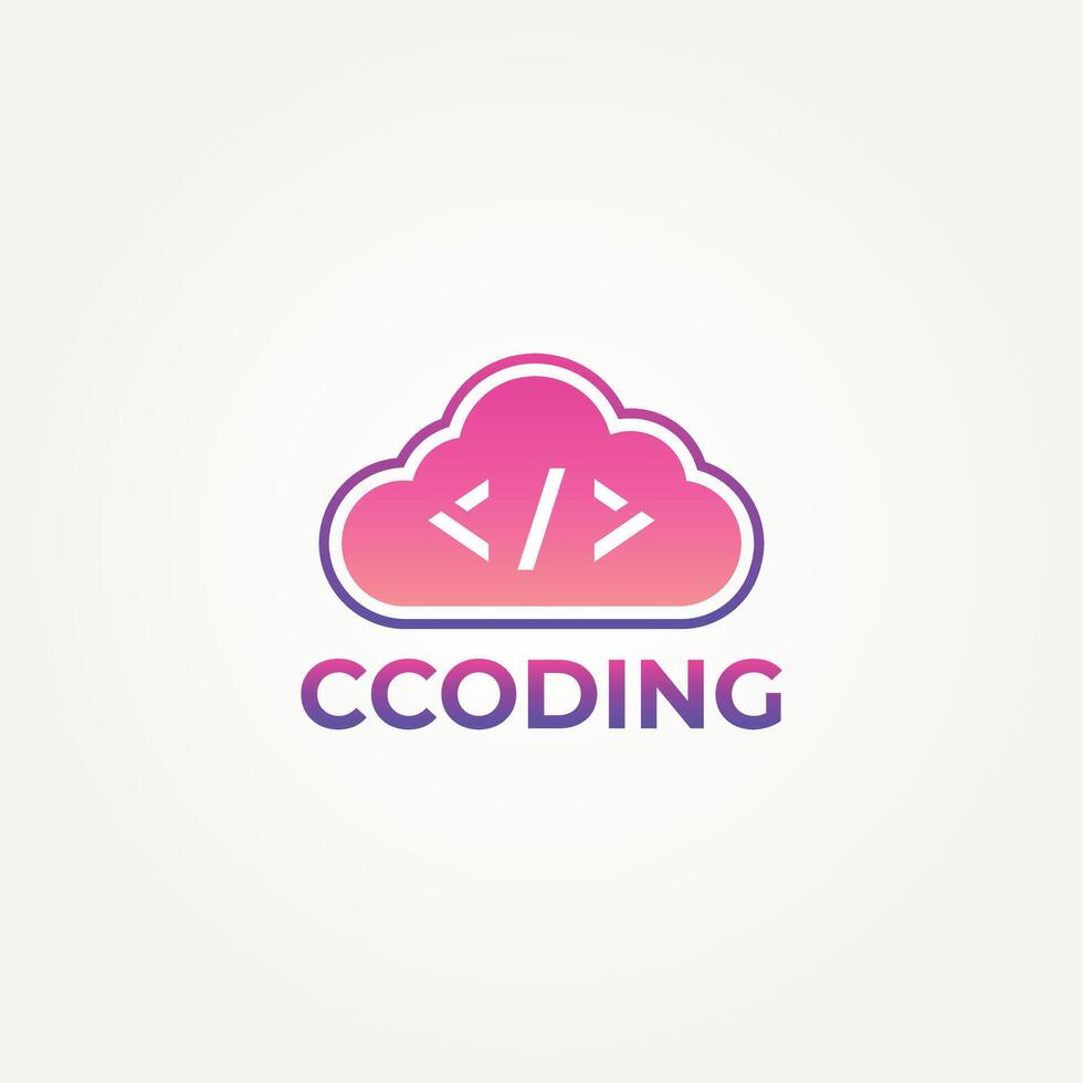 minimalist cloud coding programmers technology icon logo illustration design. simple modern coding, programmer, developer logo concept vector