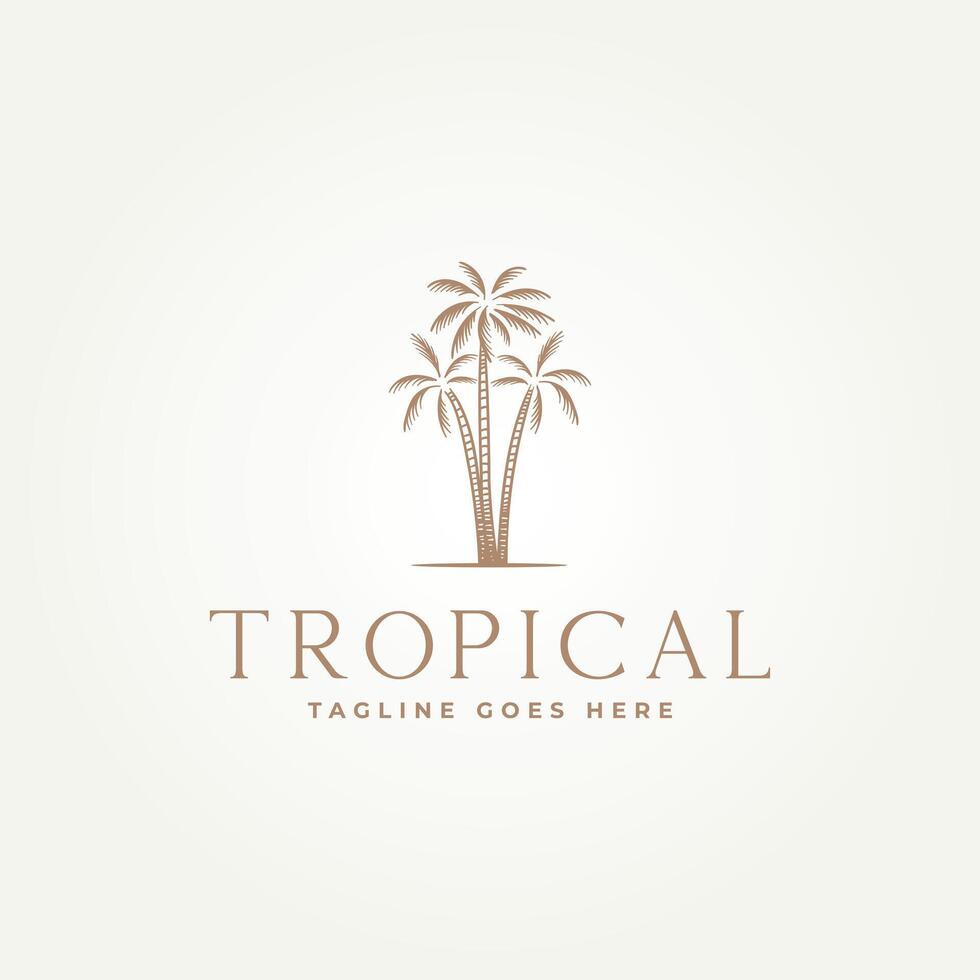 classic retro tropical palm and coconut tree line art icon logo illustration design vector