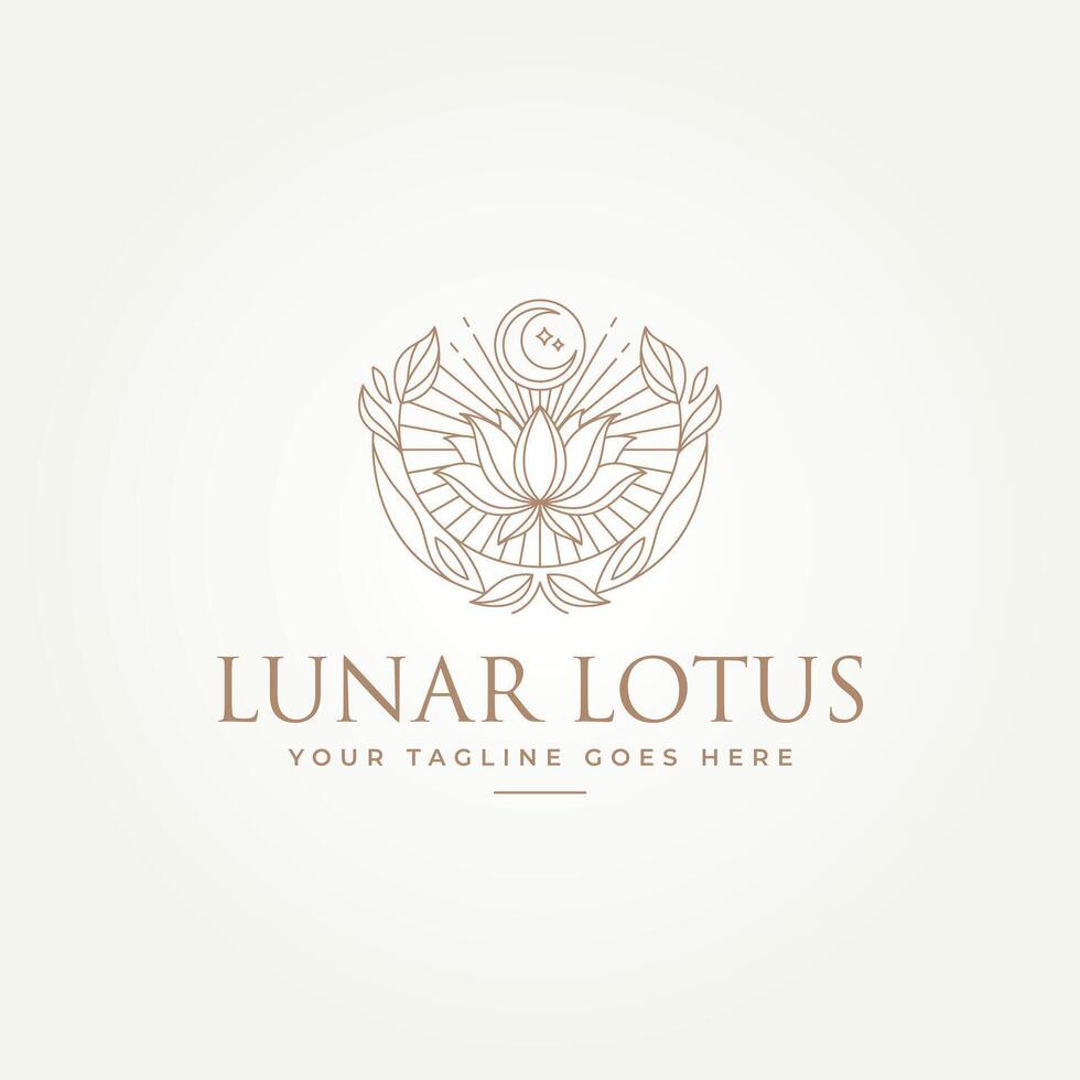lotus flower with crescent moon line art icon logo illustration design. simple modern mystical sacred geometry logo concept vector