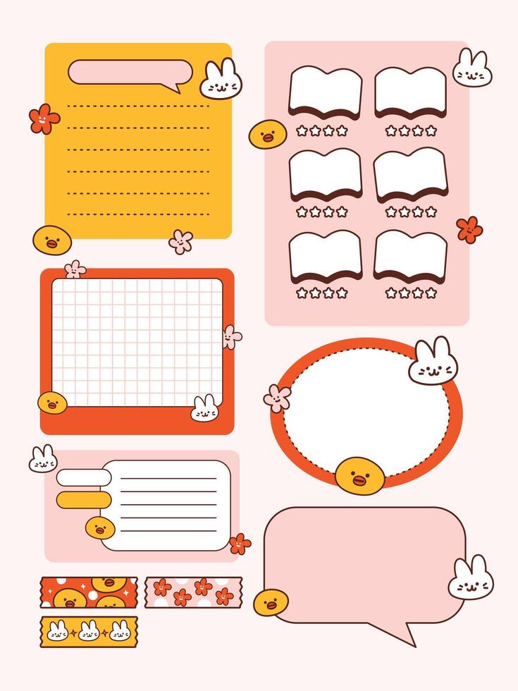 Retro Note sticker Illustration Set. Sticker for bullet journaling. Sticker, note, list, to do list, check. vector