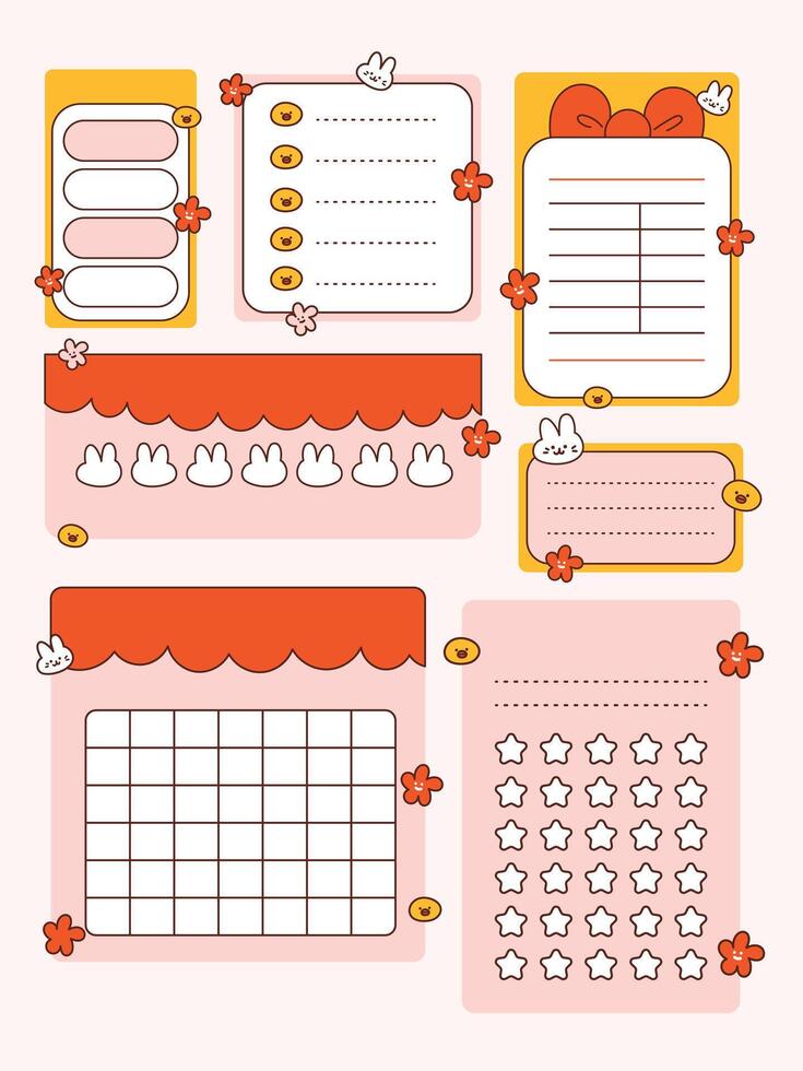 Retro Note sticker Illustration Set. Sticker for bullet journaling. Sticker, note, list, to do list, check. vector