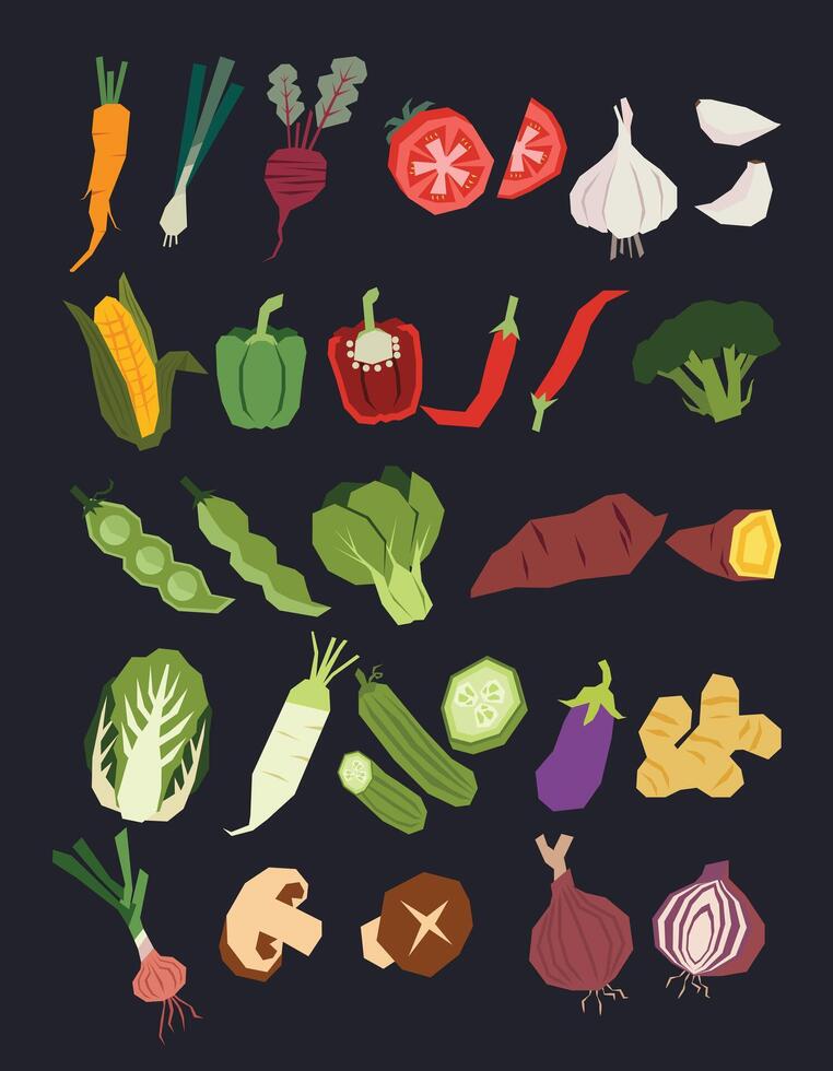Various Vegetable Set. Items for healty food design. Carrot, cucumber, lettuce. vector