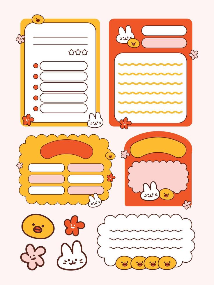Retro Note sticker Illustration Set. Sticker for bullet journaling. Sticker, note, list, to do list, check. vector