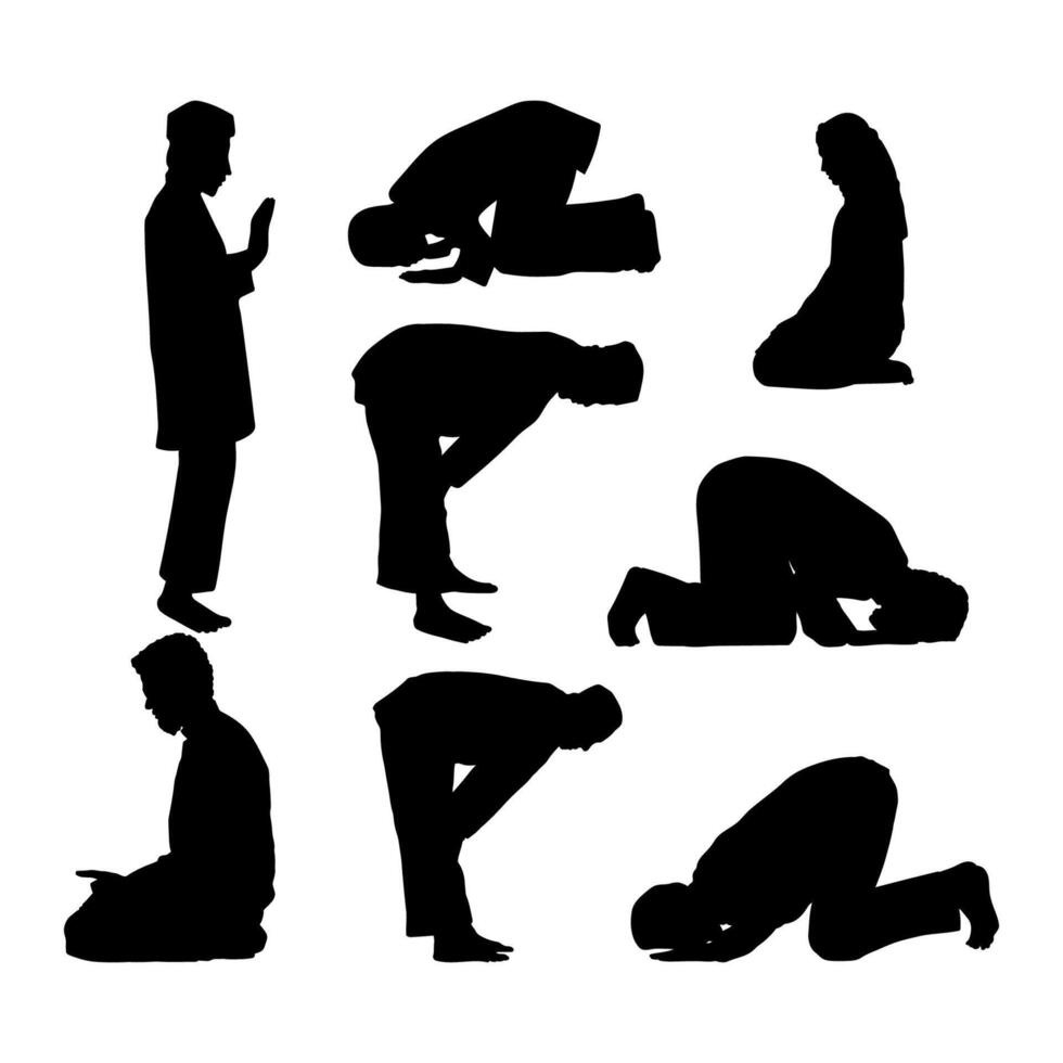 silhouette muslim prayer design collection, illustration. vector