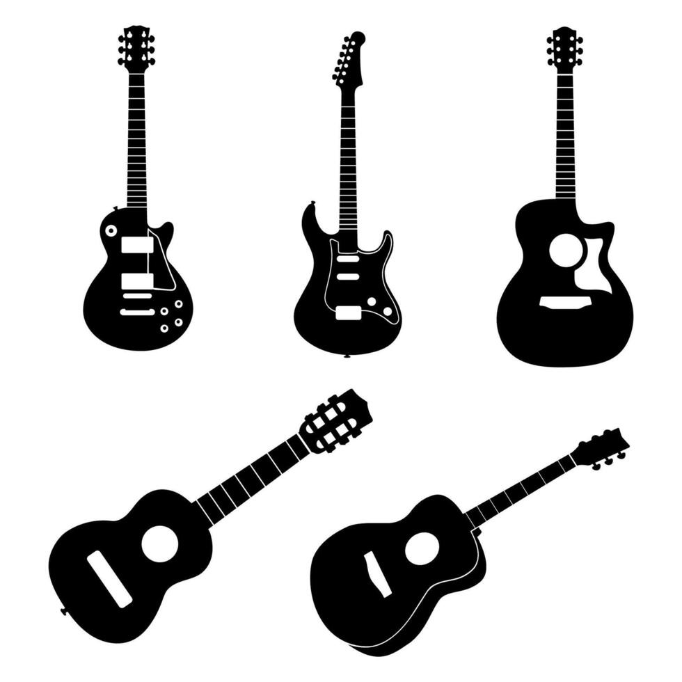 silhouette guitar illustration flat design collection vector