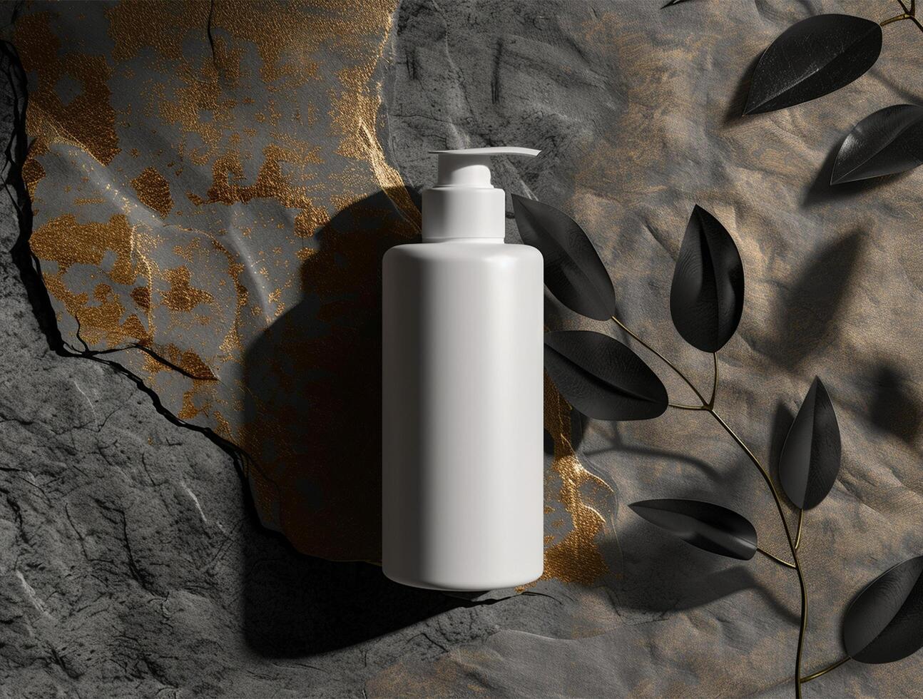 3D blank cosmetic bottle with luxury background for mockup photo