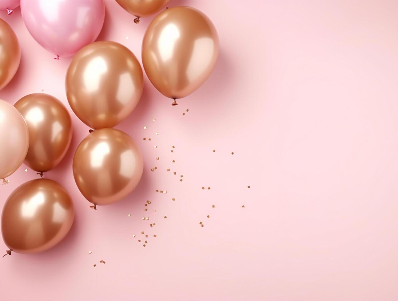 Pink and gold balloons with stars on pink background photo