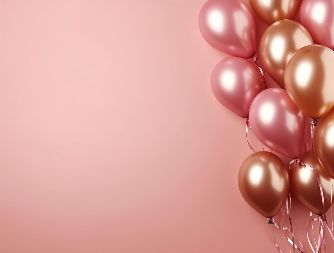 Pink and gold balloons with stars on pink background photo