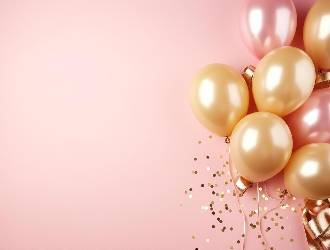 Pink and gold balloons with stars on pink background photo