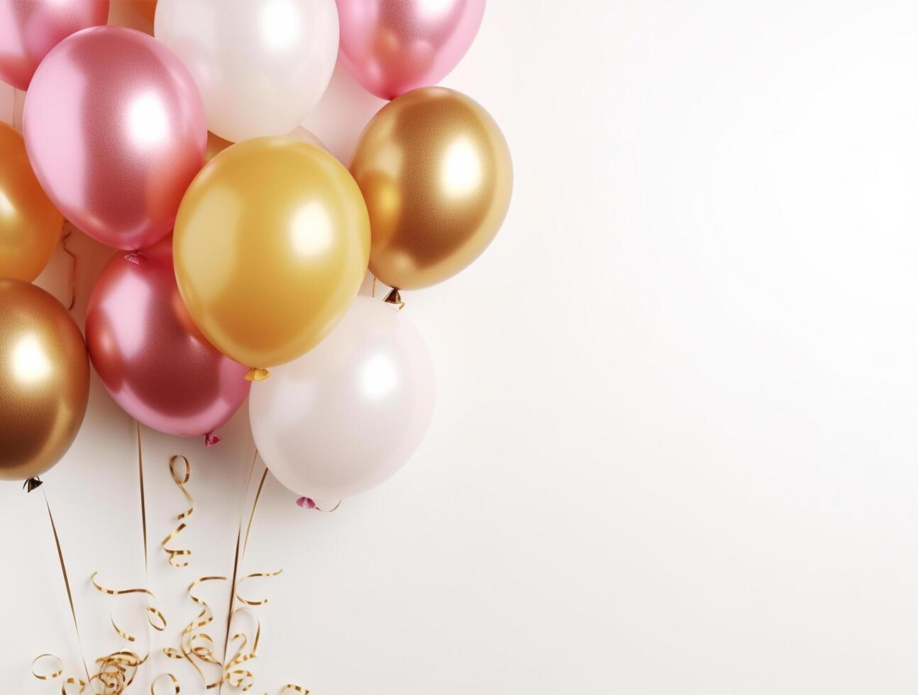 Pink and gold balloons with stars on pink background photo