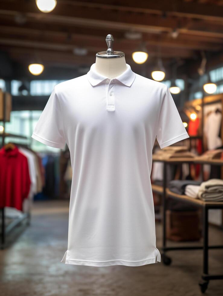 Hanging Polo tshirt with luxury background for mockup photo