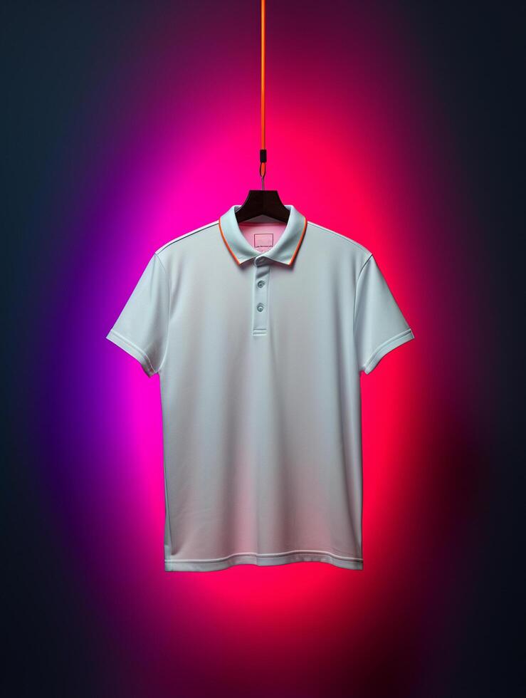 Hanging Polo tshirt with luxury background for mockup photo