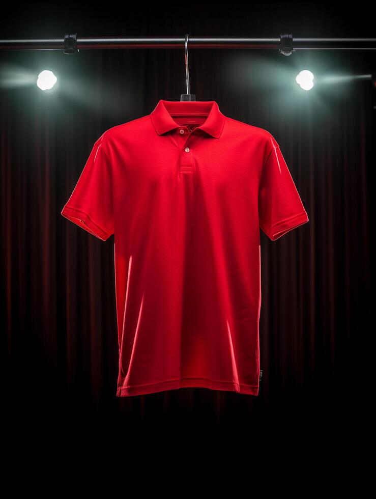 Hanging Polo tshirt with luxury background for mockup photo