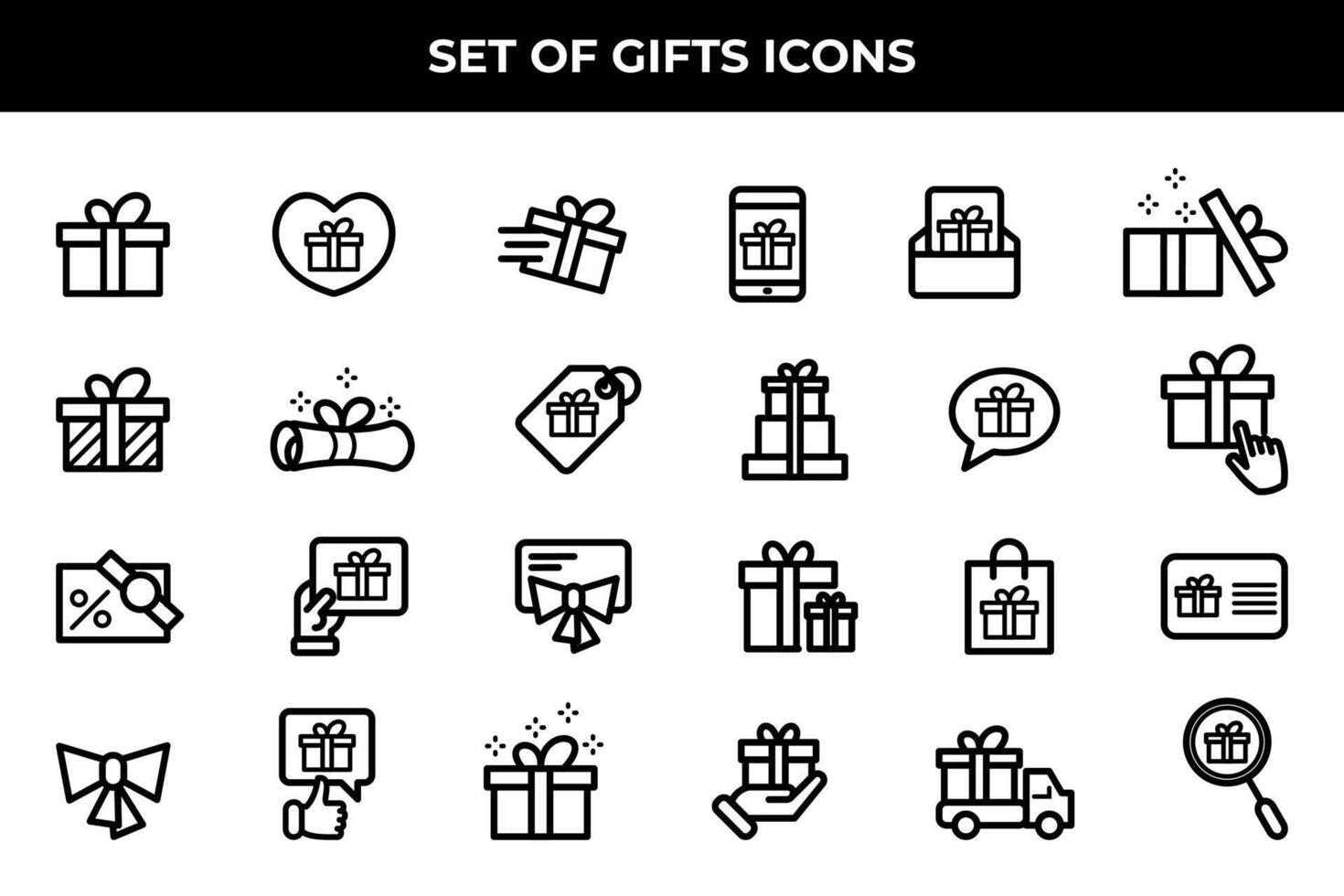 Simple Set of Gifts Related Line Icons. Contains such Icons as Gift Card, Present Offer, Ribbon and more. vector